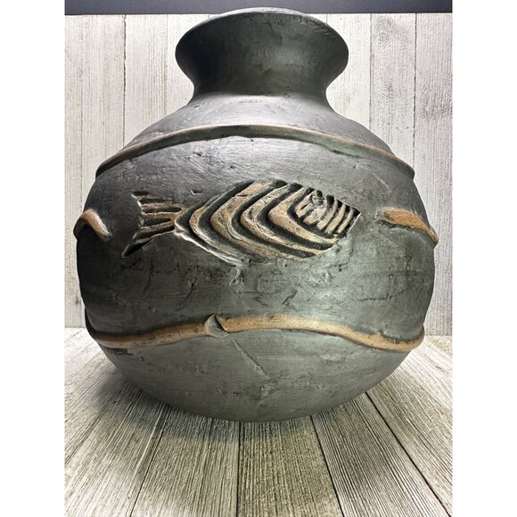 Vtg Colin Thorburn Raku Vase Vessel Signed British Studio Fish Art Decor Accent - Picture 1 of 9